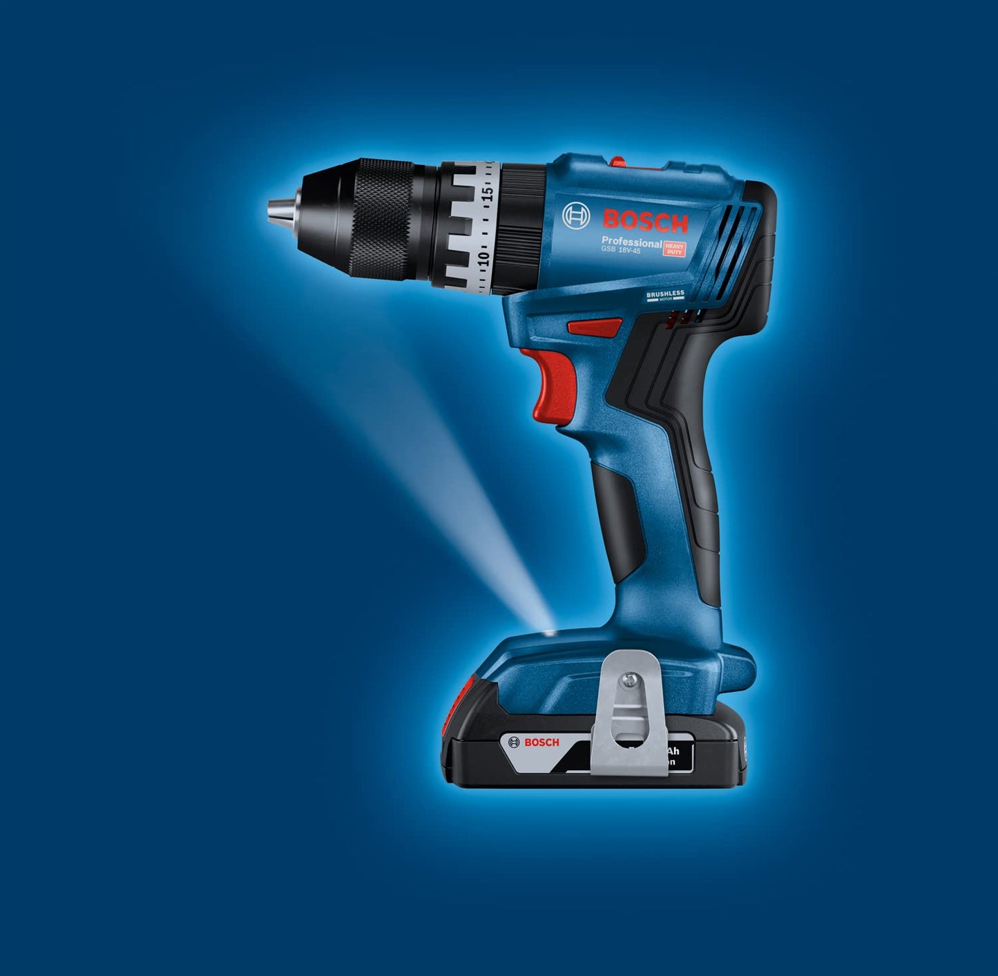 Bosch Professional 18V System Trapano avvitatore con percussione a batteria GSB 18V-45 (velocità di rotazione di 1.900 giri/min, 2 batt. da 2.0 Ah, accessori, GAL 18V-20, L-Case) - Amazon Exclusive