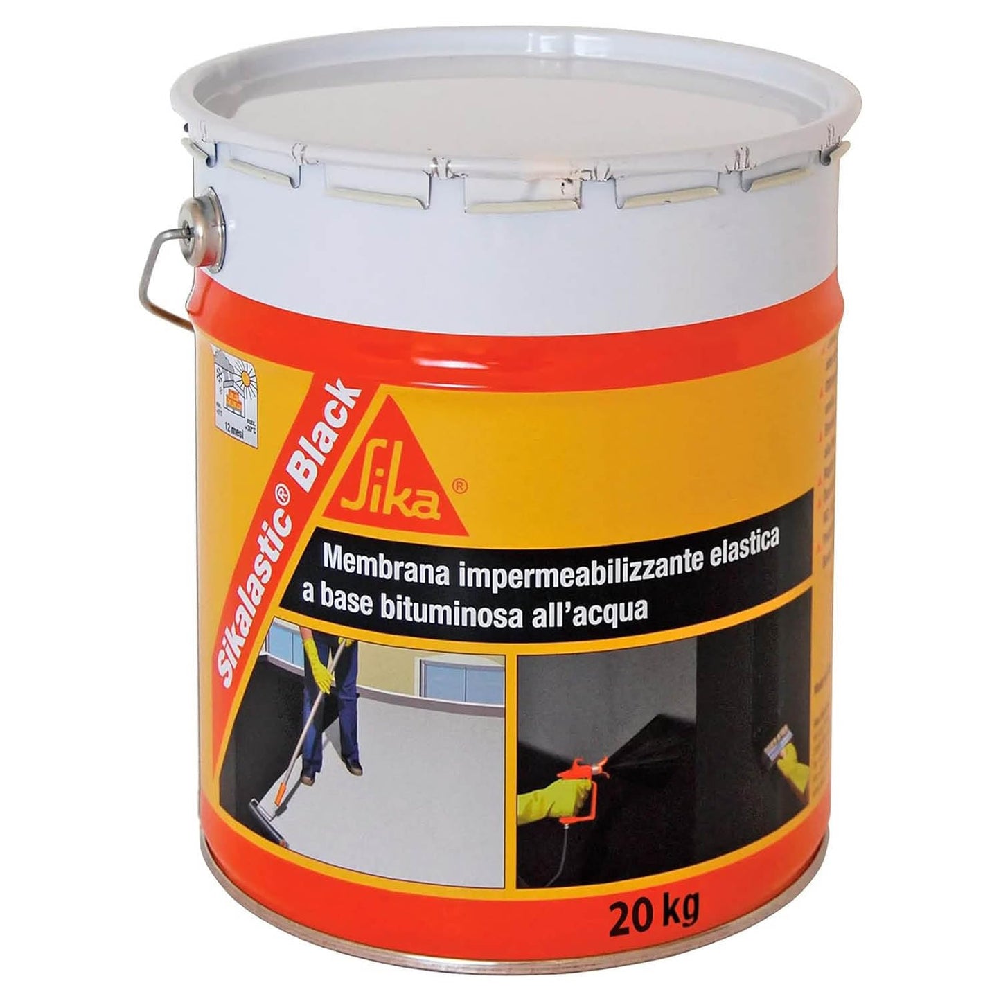 Sika - Sikalastic Black, Nero - Membrana impermeabilizzante bituminosa - Resistente agli agenti atmosferici ed ai ristagni di acqua - Latta da 20kg