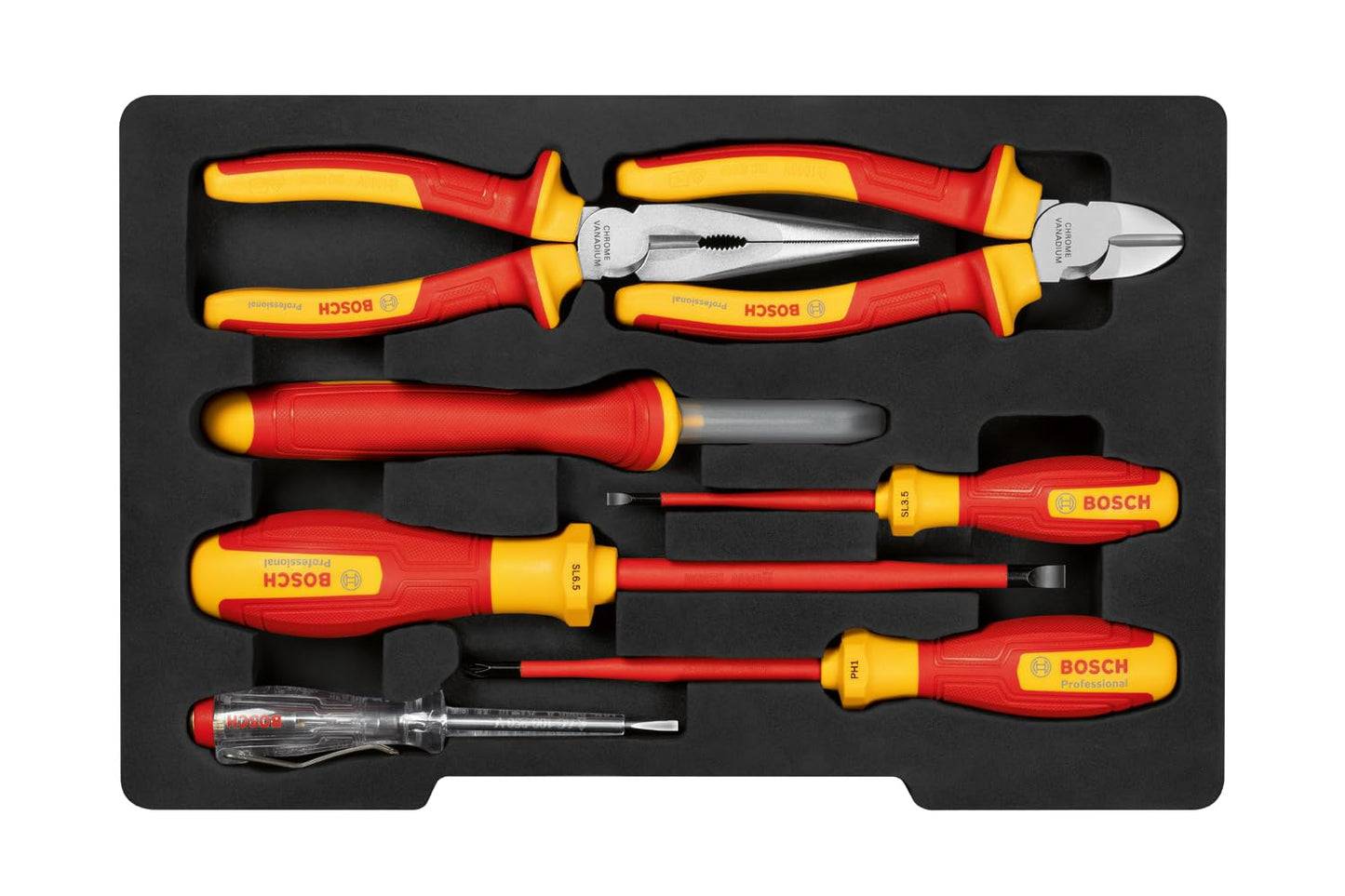 Bosch Professional Set di utensili manuali VDE misto, con tester di fase monopolo, 7 pezzi