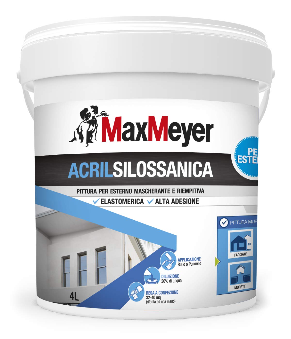 MaxMeyer Pittura per esterni Acrilsilossanica Elastomerica BIANCO 4 L