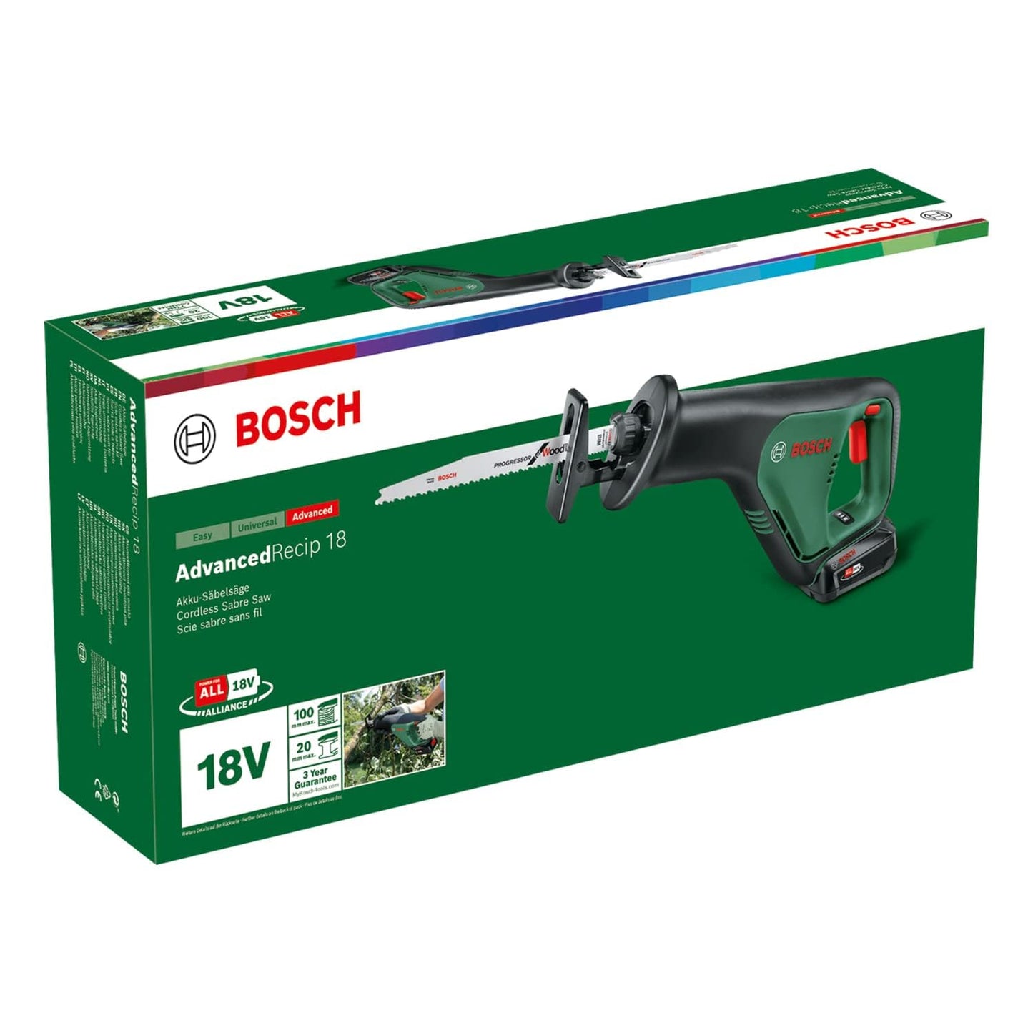 Bosch Home And Garden 06033B2402 Sega Universale Advancedrecip 18, Senza Batteria, Sistema Da 18 Volt, Confezione In Cartone, 18 V, Green