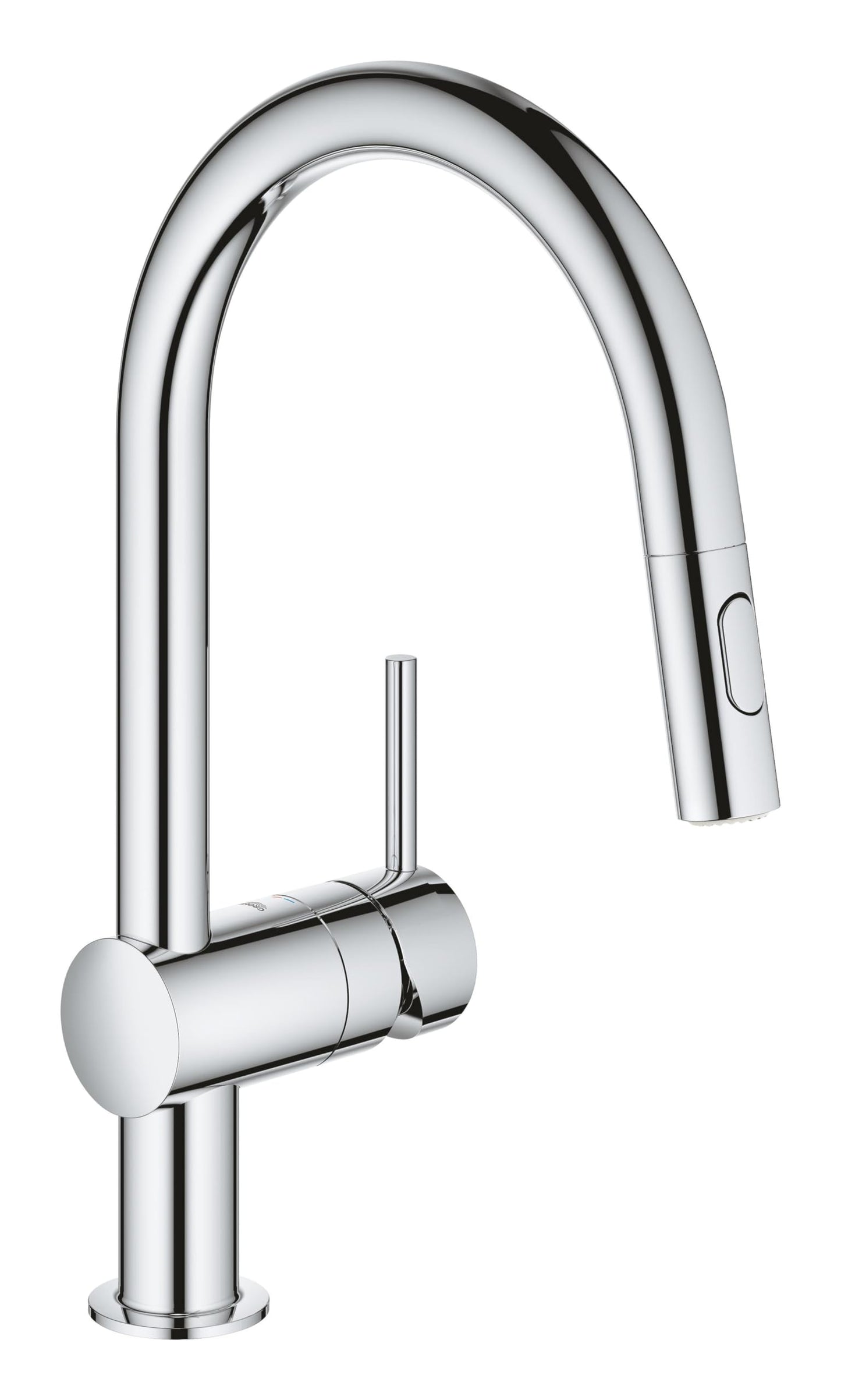 GROHE Minta - Miscelatore per lavello cucina con doccetta estraibile (2 opzioni di getto, ugelli in silicone, bocca alta, angolo di rotazione 360°, 379 mm), cromo, 32321002