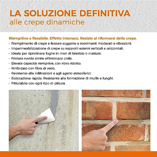 Aguaplast Dynamic Flex fill, stucco pronto all'uso per crepe dinamiche e cavillature. Finitura ruvida, 1kg