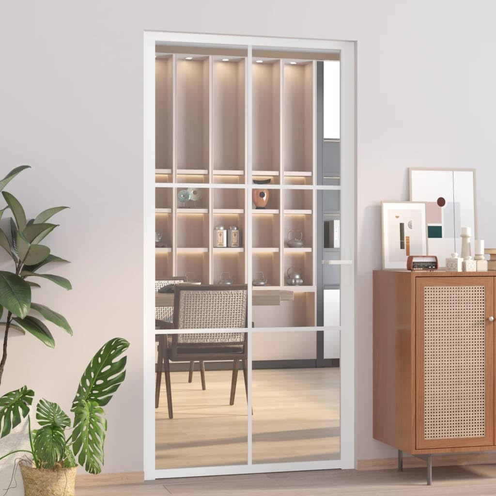 vidaXL Porta Interna 102,5x201,5 cm Bianca in Vetro ESG e Alluminio