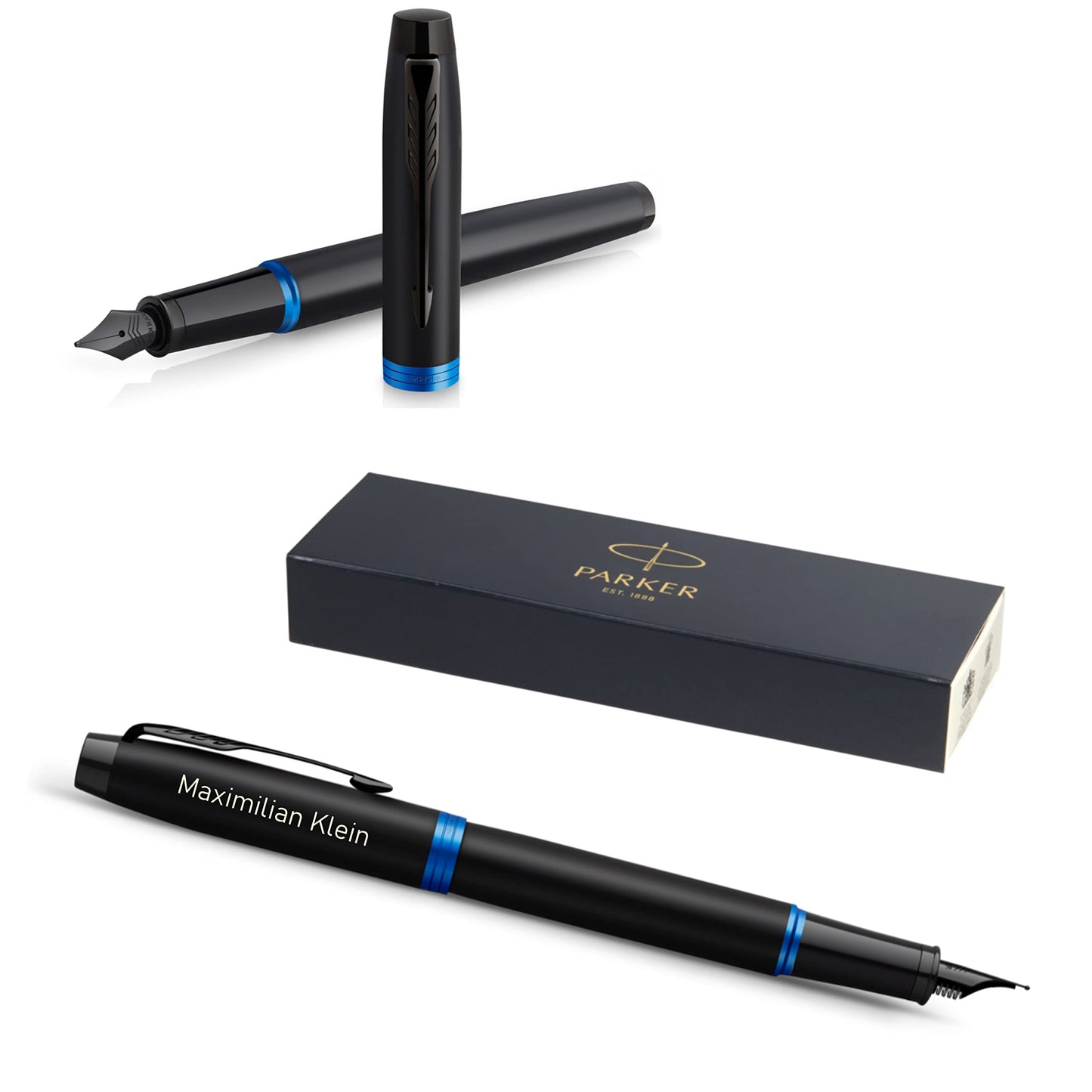 PARKER IM Vibrant Rings - Penna stilografica con incisione | penna premium | confezione regalo | pantrone blu | elegante | regalo personalizzato | nome | inciso | anniversario | compleanno (blue)