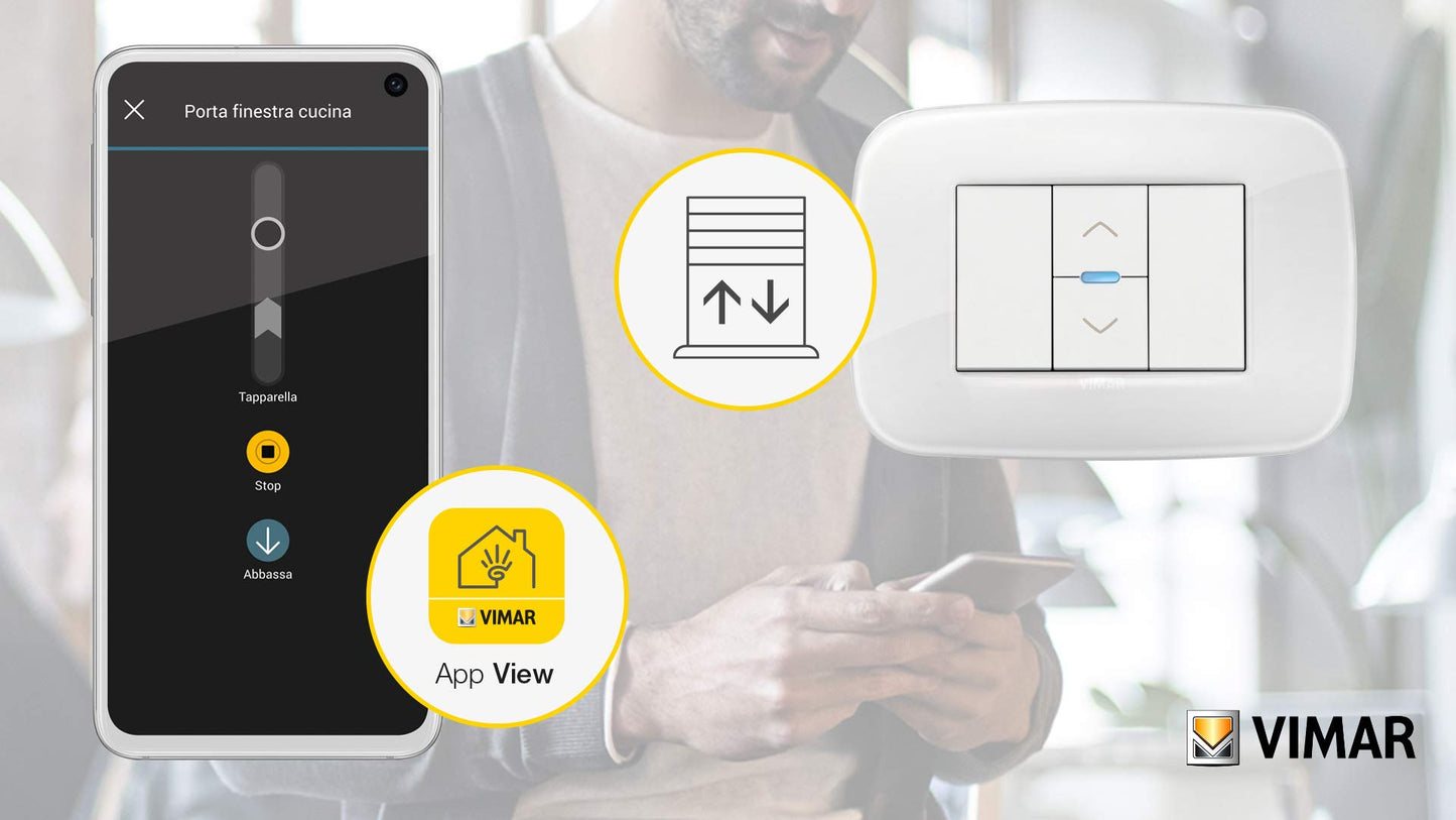 Vimar 19594.B Arké Comando connesso VIEW Wireless con uscita a relè, per tapparella con lamelle orientabili, controllo da remoto, doppia tecnologia Bluetooth 5.0 e Zigbee 3.0