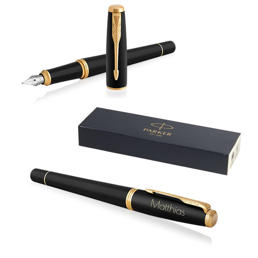 Parker Urban Penna stilografica con incisione | Penna premium | confezione regalo | inchiostro blu | regalo personalizzato | nome | incisione | penna stilografica | compleanno (Muted Black G.C.)