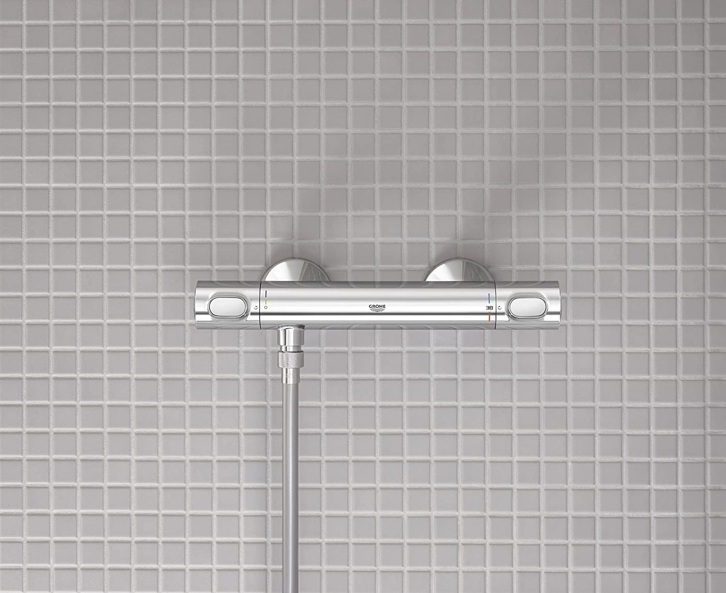 GROHE QUICKFIX, Precision Flow Miscelatore termostatico per doccia, con tecnologia Water Saving e GROHE Ecobutton, blocco di sicurezza a 38°,Cromo, 34840000