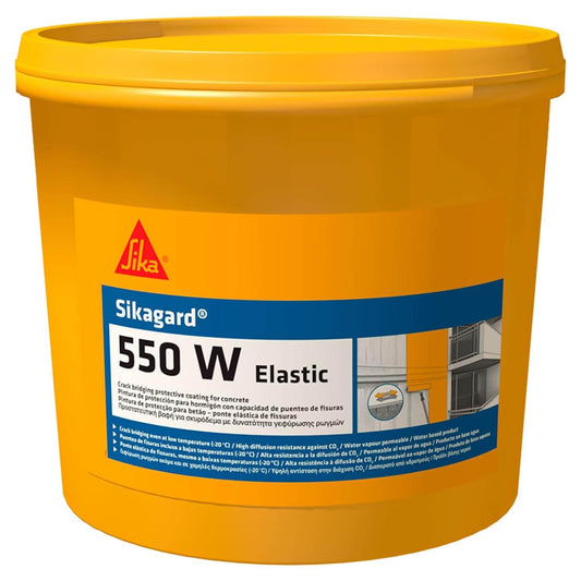 Sika - Sikagard 550W Elastic, RAL9016 - Rivestimento protettivo per calcestruzzo, con capacità di fare ponte sulle fessure - Bidoni da 15L