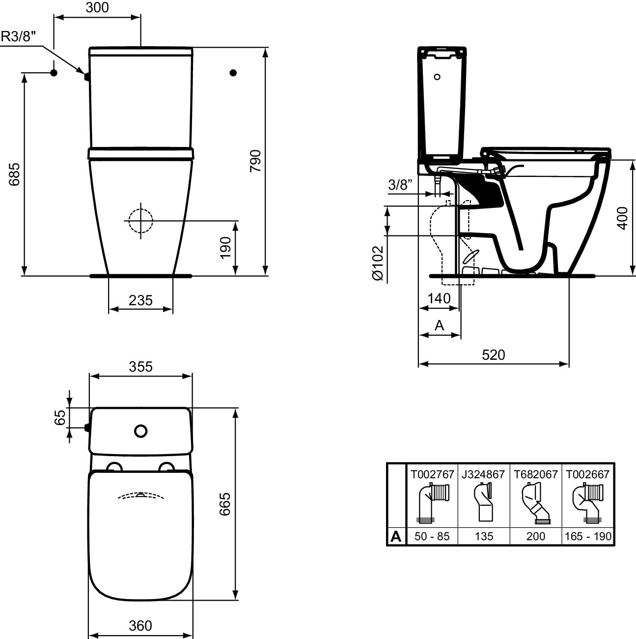 Ideal Standard - i.life B, Vaso per cassetta, Con tecnologia RimLS+, Bianco