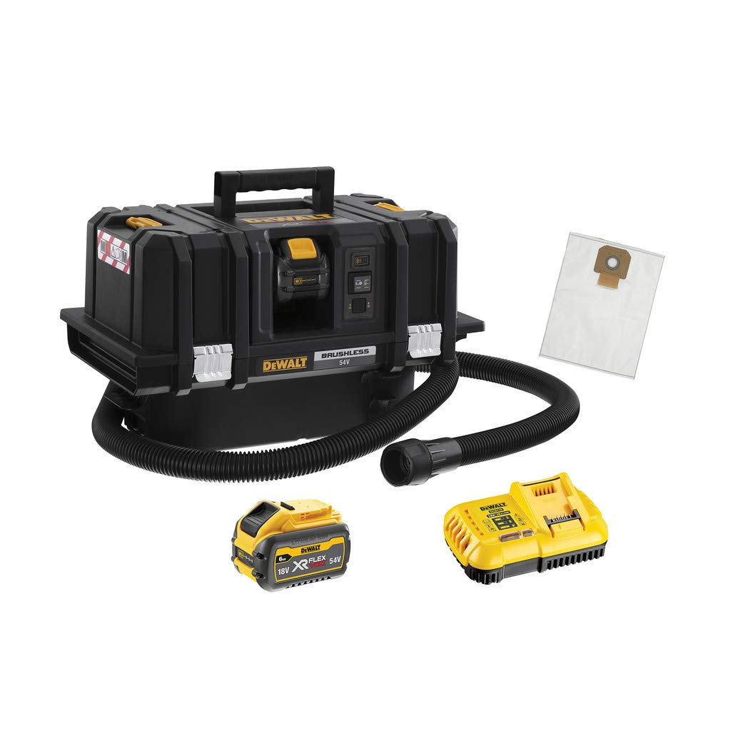 DeWalt DEW-DCV586MT2-QW DCV586MT2-QW-Aspirador sólidos y líquidos XR FLEXVOLT 54V Clase M 11L con 2 baterías 54V/18V Li-Ion 6,0Ah, Nero, 2000 W, 69 decibeles