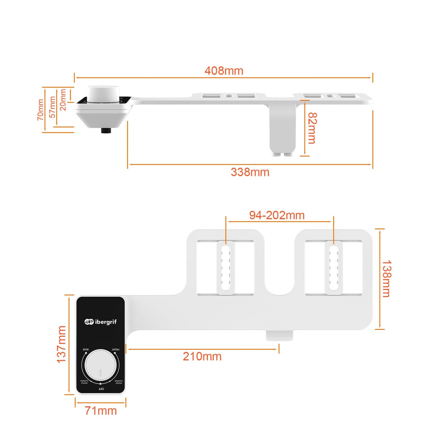 Ibergrif M41050 Bidet per WC con doppia bocchetta a scomparsa, bidet portatile per WC non elettrico, adattatore per bidet per WC, con getto d'acqua fredda, pressione dell'acqua regolabile