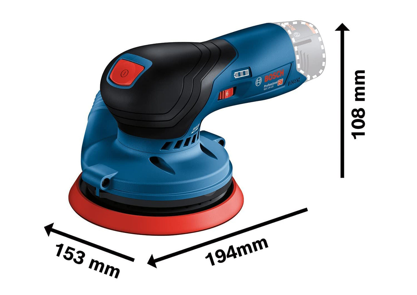 Bosch Professional 12V System Levigatrice Rotoorbitale a Batteria Gex 12V-125 (Incl. Platorello (125 Mm), 1 Carta Abrasiva, Sacchetto Raccoglipolvere, senza Batterie e Caricabatterie)