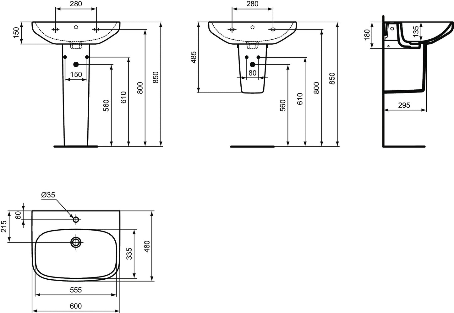 Ideal Standard - i.life A, Lavabo da 60cm, Lavandino bagno con foro rubinetteria e troppopieno, E-packaging dedicato al trasporto di ceramica, Bianco