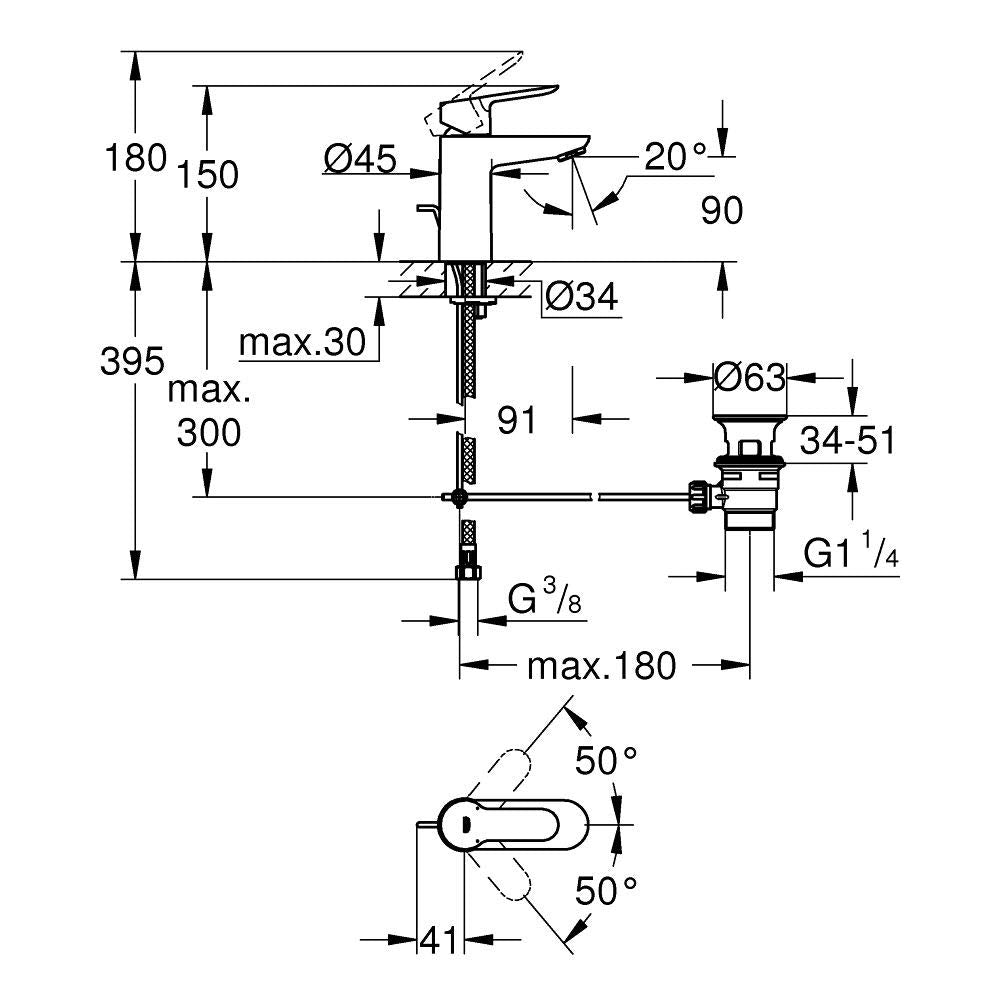 GROHE BauEdge Miscelatore Monocomando per Lavabo, Cromo, Taglia S 23328000