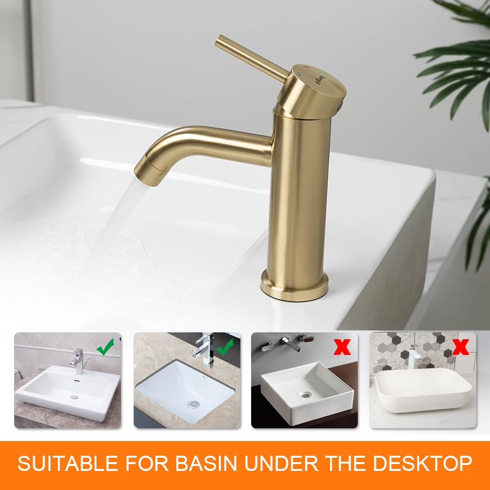 Ibergrif M11003Y Rubinetto Bagno Classico, Miscelatore Monocomando Lavabo, Rubinetto Lavabo per Acqua Calda e Fredda, Acciaio Inossidabile, Oro