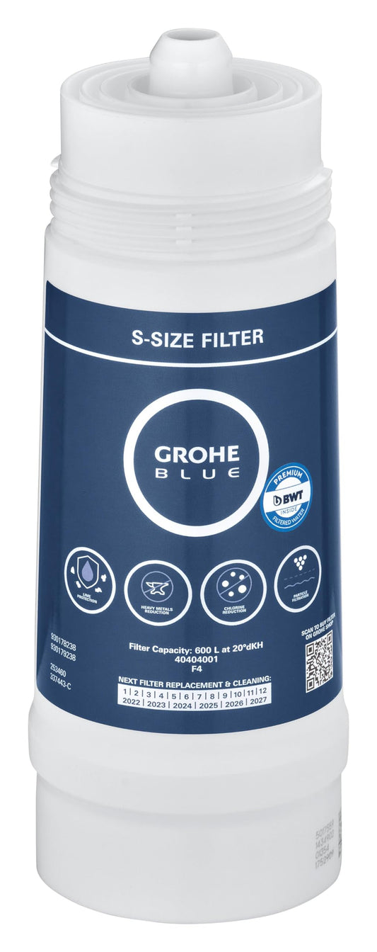 GROHE Filtro a 5 Fasi, Filtro di Ricambio per Sistemi GROHE Blue, per Esaltare il Gusto dell’Acqua, Ridurne il Residuo Fisso e il Calcare, Taglia S Capacità Media 600 L, 40404001