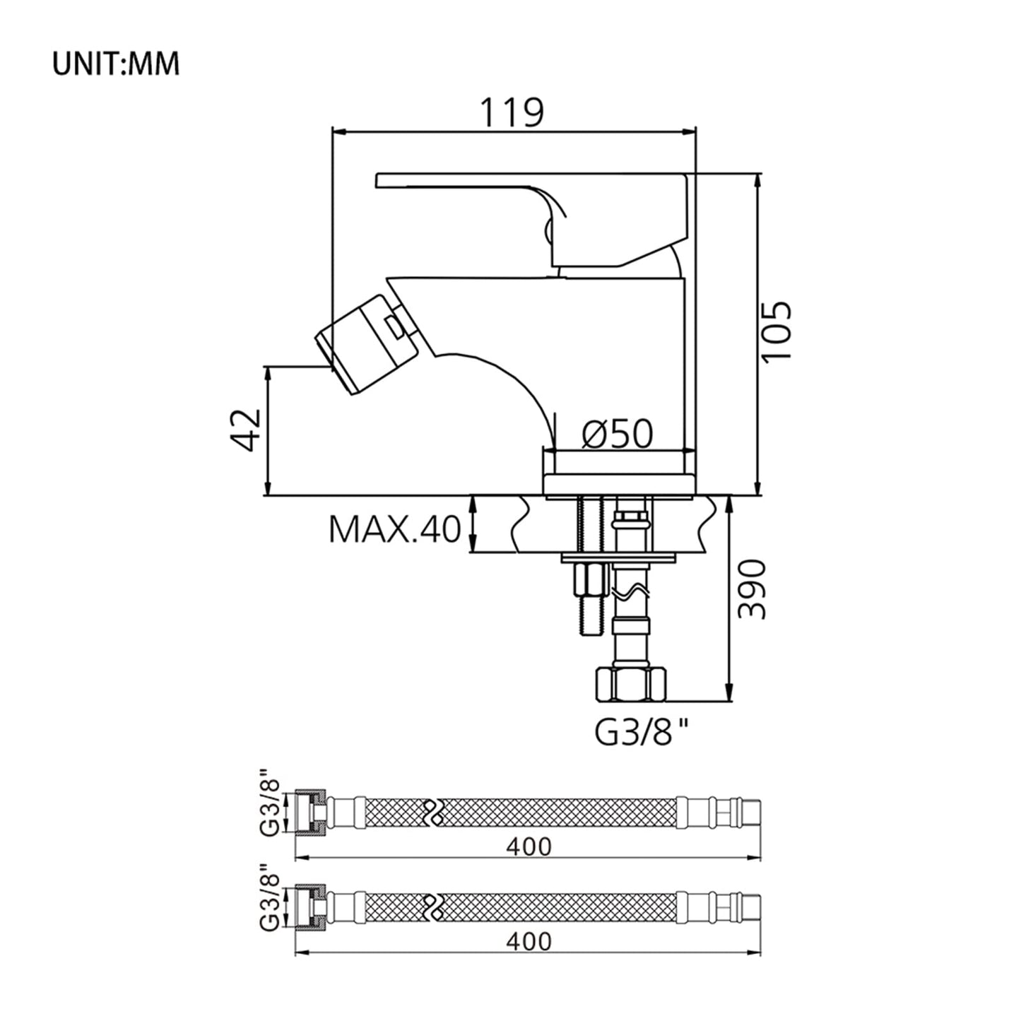 GRIFEMA Rubinetto Miscelatore da Bagno Bidet a 2 Fori, Installazione a Muro, Finitura Cromata, Ventilazione Inclusa, Modello G15003