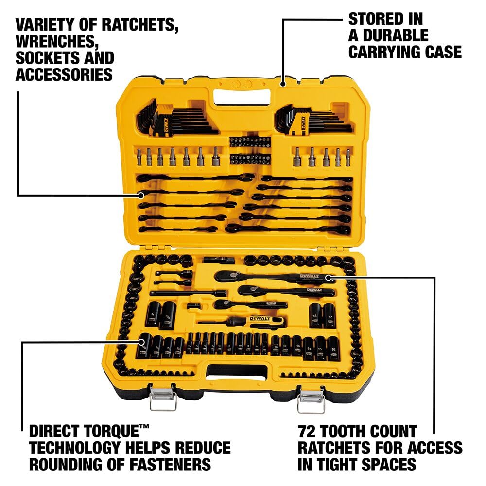 DEWALT Drive Socket Set for Mechanics, Black Chrome Polish, 184-Piece (DWMT45184)