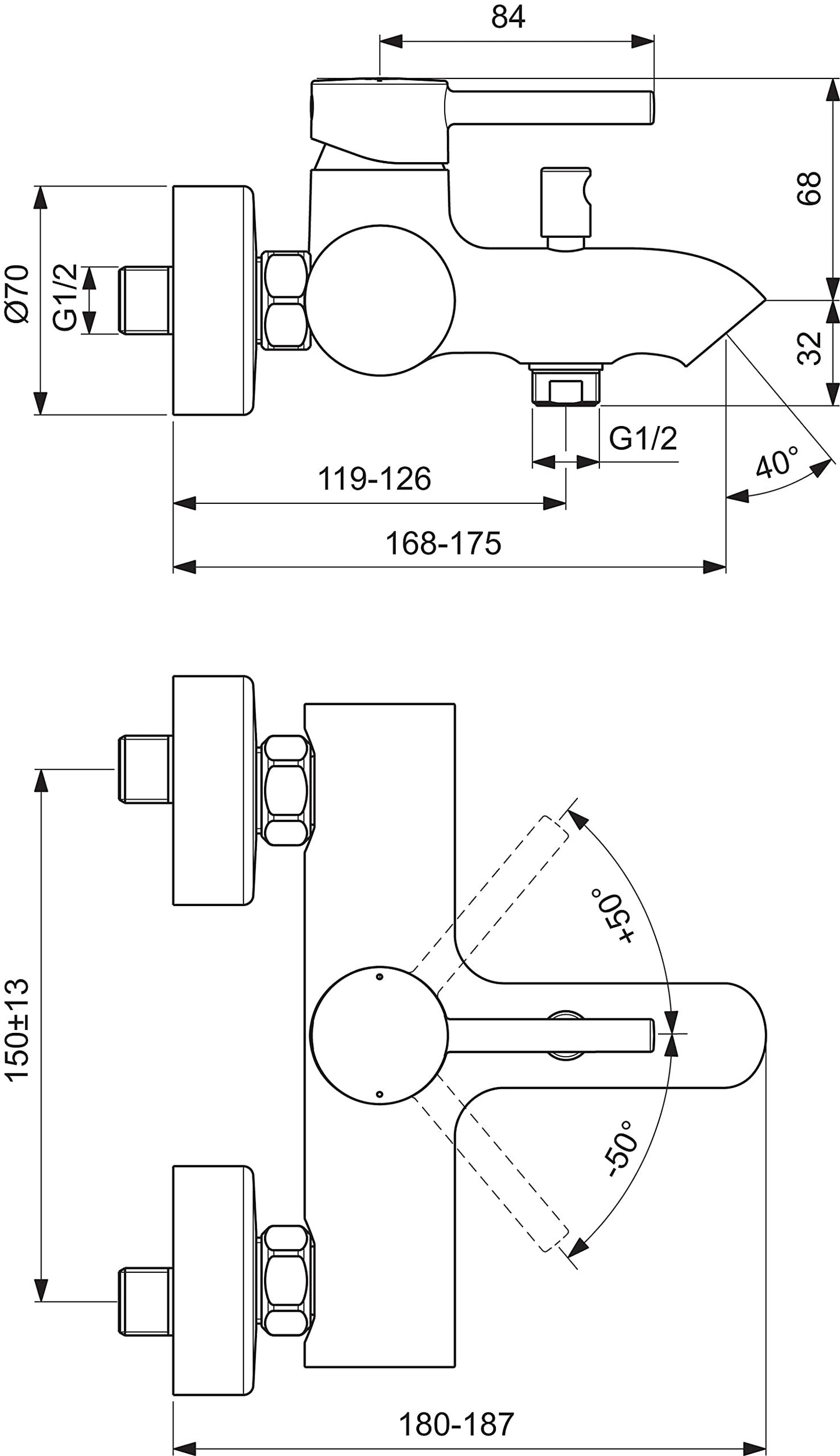 Ideal Standard - Kolva Miscelatore Monocomando esterno per Vasca/Doccia, Bianco