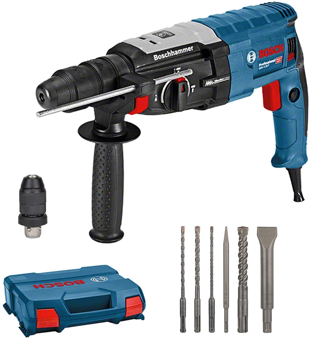 Bosch Professional Martello Perforatore Gbh 2-28 F (Motore da 880 Watt, Ø Foro Max. Nel Calcestruzzo: 28 Mm, Incl. Set per Foratura e Scalpellatura da 6 Pz, Sds Plus, L-Case) - Amazon Exclusive Set