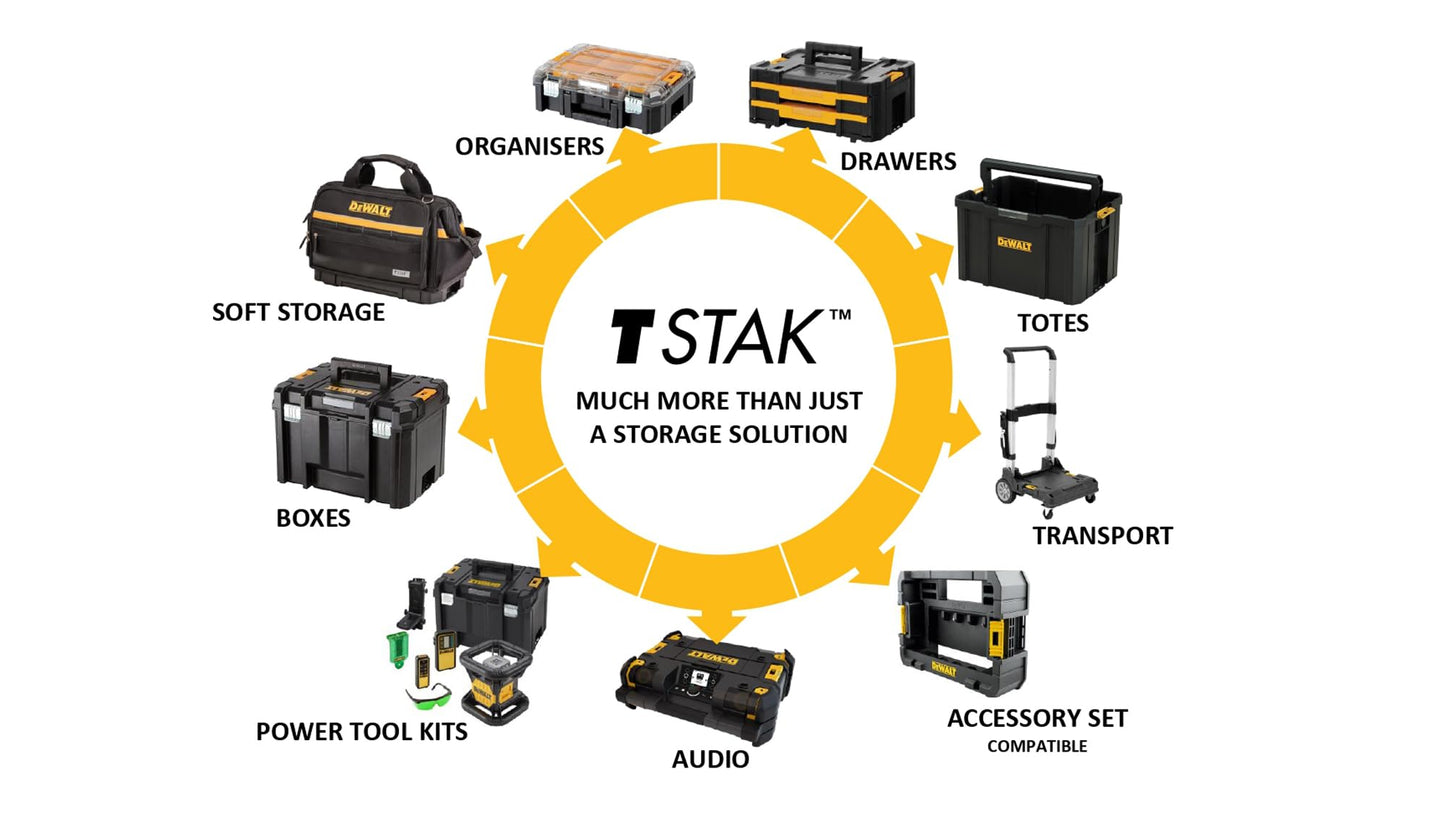 DEWALT DWST83346-1, TSTAK VI - Unità profonda porta elettroutensili con vasca portaoggetti amovibile, cerniere per aggancio laterale.