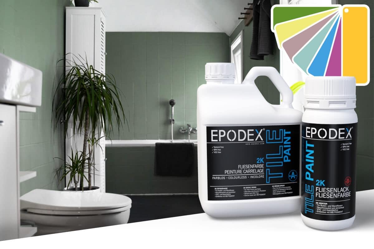 EPODEX® 2K TILE PAINT | Vernice per piastrelle | Colore per piastrelle pavimento parete bagno cucina | 45 colori bianco colorato | inodore senza solventi, resistente all'abrasione | sconto quantità