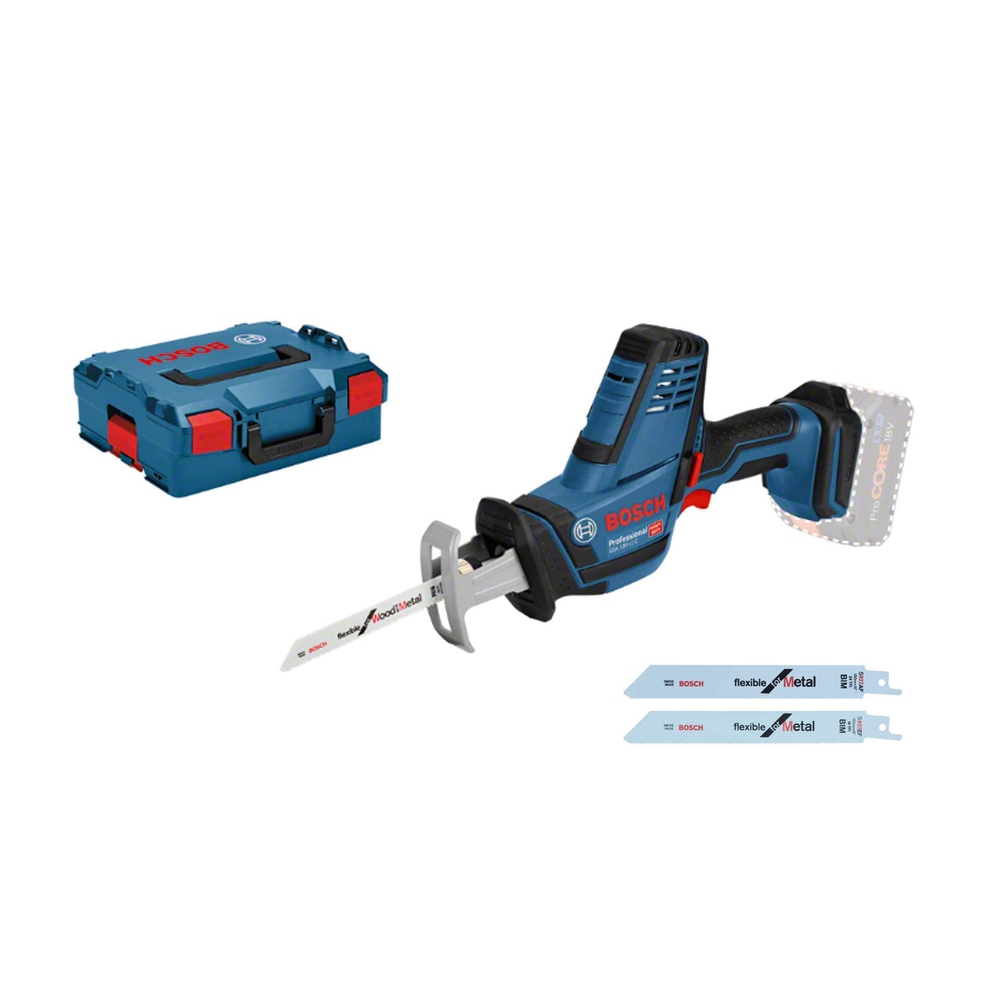 Bosch Professional 06016A5001 Sega Universale Gsa 18 V-Li C System, Versione Compact, 3 Lame, Batteria e Caricabatteria Non Inclusi, in Valigetta L-Boxx, 0 W, Blu