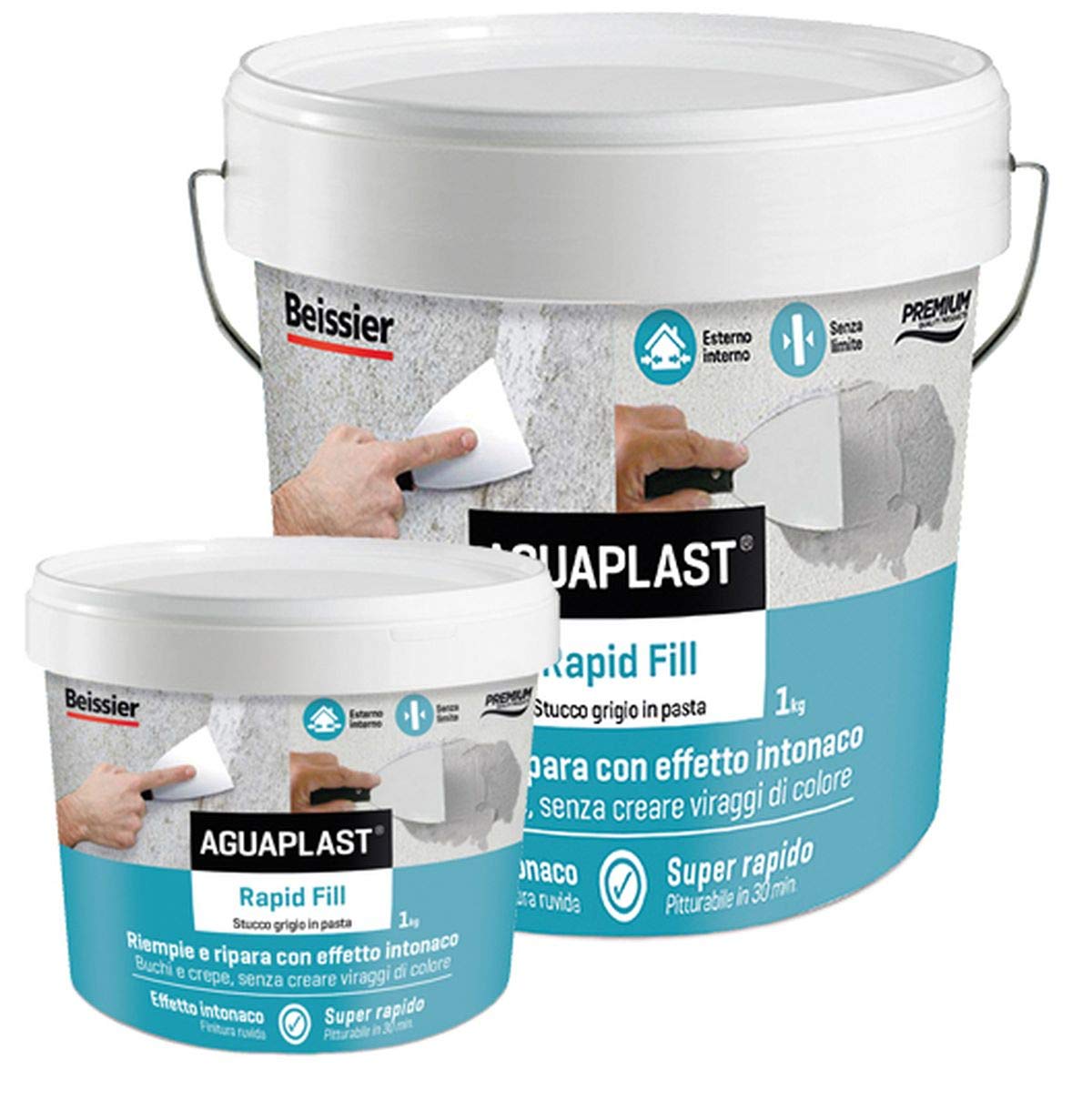 AGUAPLAST RAPID FILL KG.1 PASTA - Stucco in pasta effetto intonaco, verniciabile in 30 min, ideale per chiusura fori, buchi e crepe