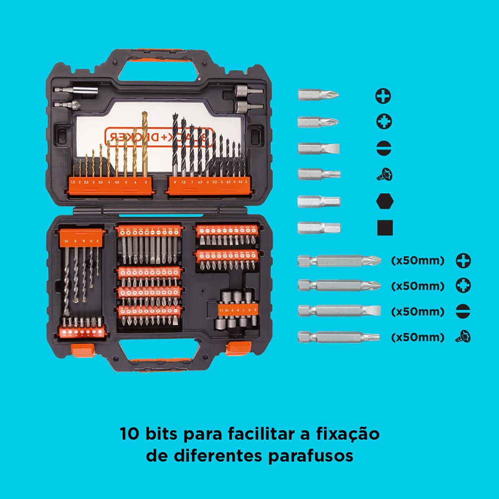 BLACK+DECKER A7230-XJ Set per Forare ed Avvitare, 0 V, Nero, 104 Pezzi, Set di 104