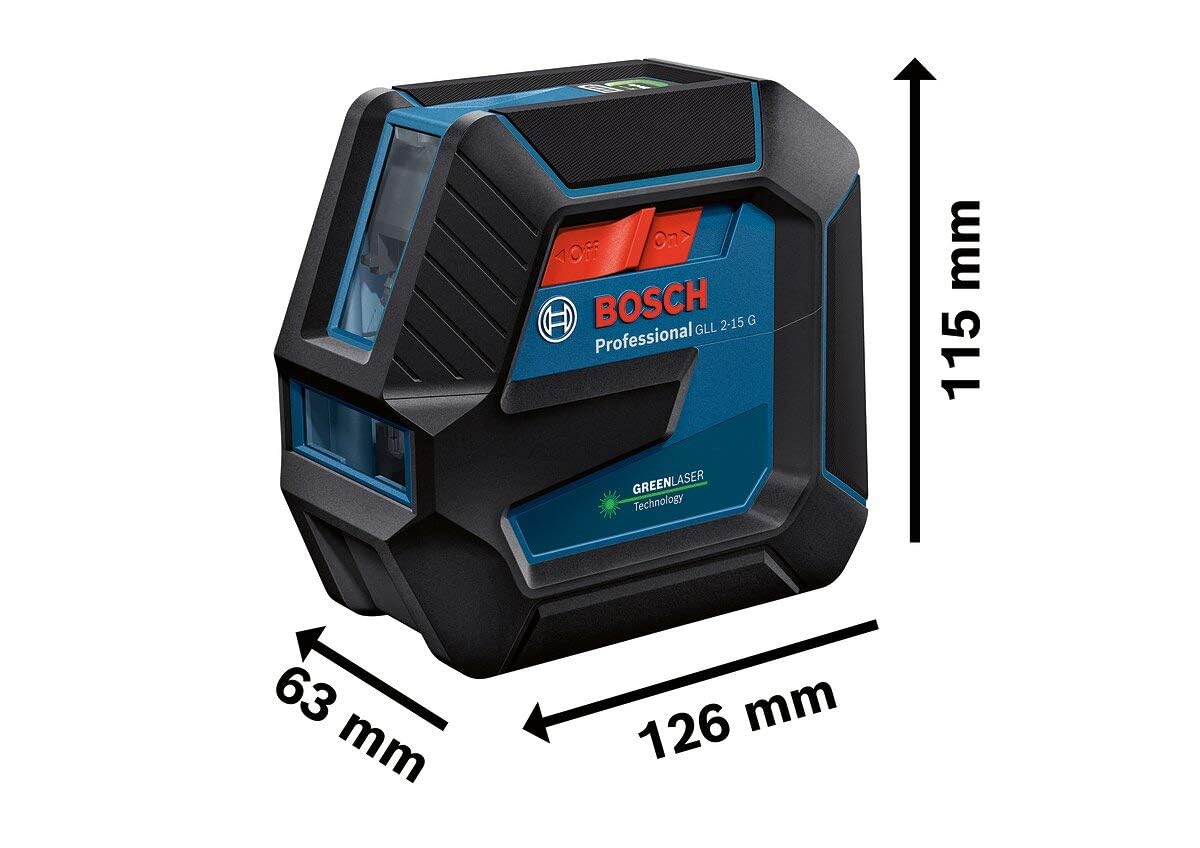 Bosch Professional Livella Laser GLL 2-15 G,laser verde, da interno, supporto LB 10, treppiedi BT 150, raggio d'azione visibile fino a 15 m, 4x batterie AA, confezione in cartone