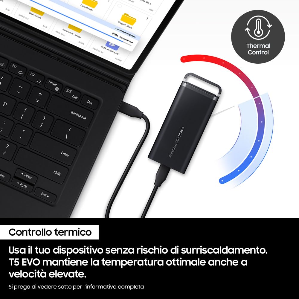 Samsung Memorie T5 EVO MU-PH4T0S SSD Esterno Portatile da 4TB, USB 3.2 Gen 1, 5 Gbps, Nero