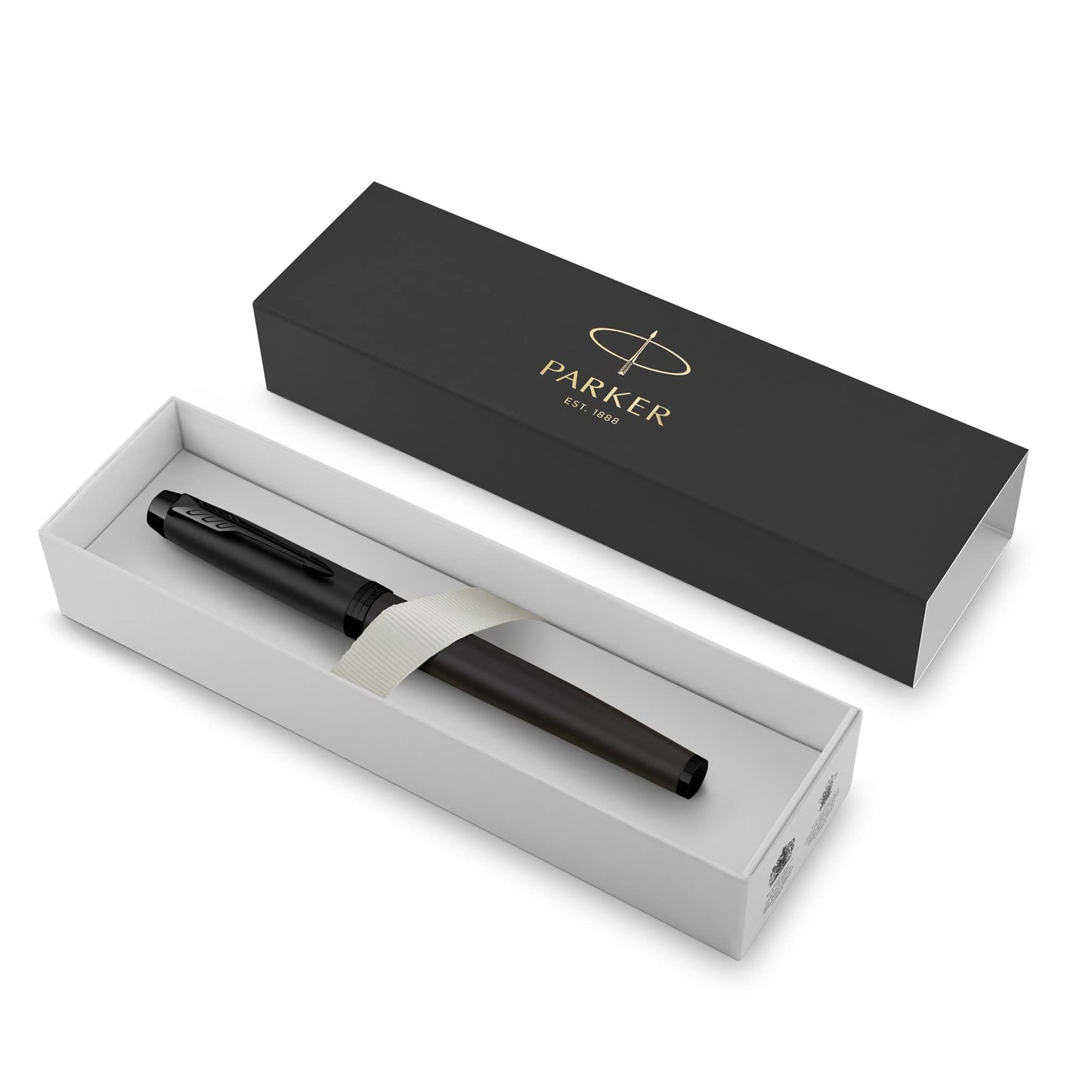 PARKER IM penna roller | Nero opaco con finiture nere | Punta fine con ricarica di inchiostro nero | Confezione regalo & ricarica per penna roller, punta media, nero, confezione da 2