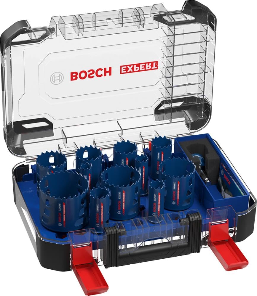 Bosch Professional 2608900447 14x Set di Seghe a Tazza Expert Tough Material (Accessorio Trapano a Percussione), Blu/Nero, Set Ø 20/22/25/32/35/40/44/51/60/64/76 mm