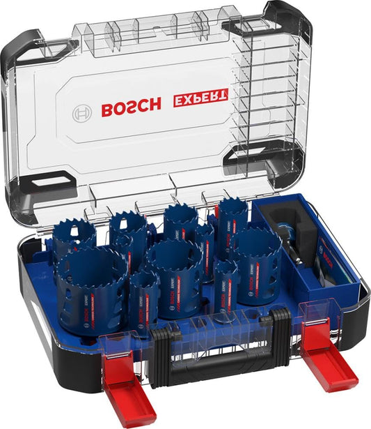 Bosch Professional 2608900447 14x Set di Seghe a Tazza Expert Tough Material (Accessorio Trapano a Percussione), Blu/Nero, Set Ø 20/22/25/32/35/40/44/51/60/64/76 mm