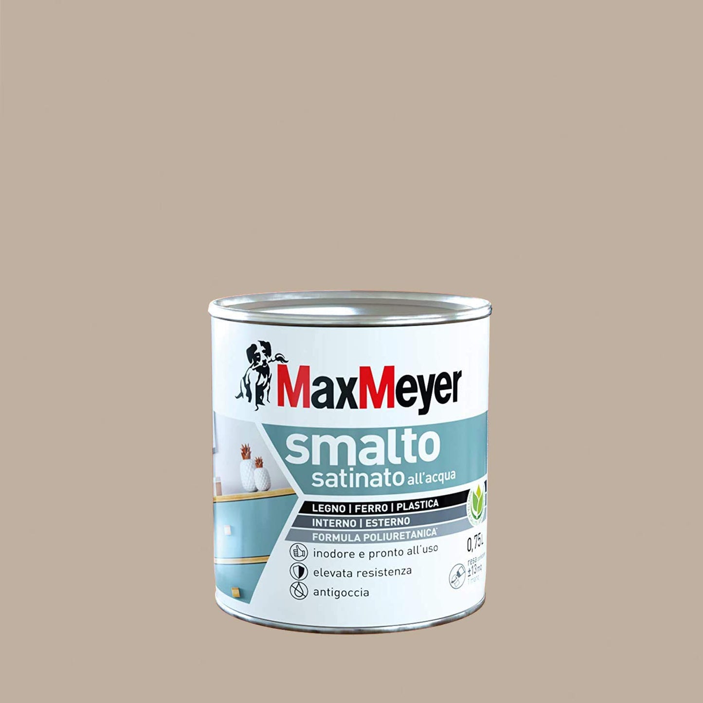 Maxmeyer Smalto All'Acqua Poliuretanico Satinato Tortora 0,75 L