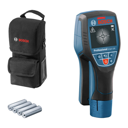 Bosch Professional Rilevatore D-tect 120 (rilevamento max. tubi in plastica/sottostrutture in legno/cavi sotto tensione/metalli magnetici e non magnetici: 60/38/60/120/120 mm, borsa protettiva)