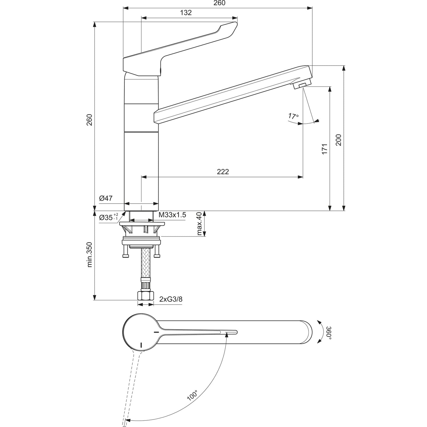 Ideal Standard BC137AA Ceraflex Miscelatore Cucina monocomando da appoggio su lavello con leva lunga, cromato