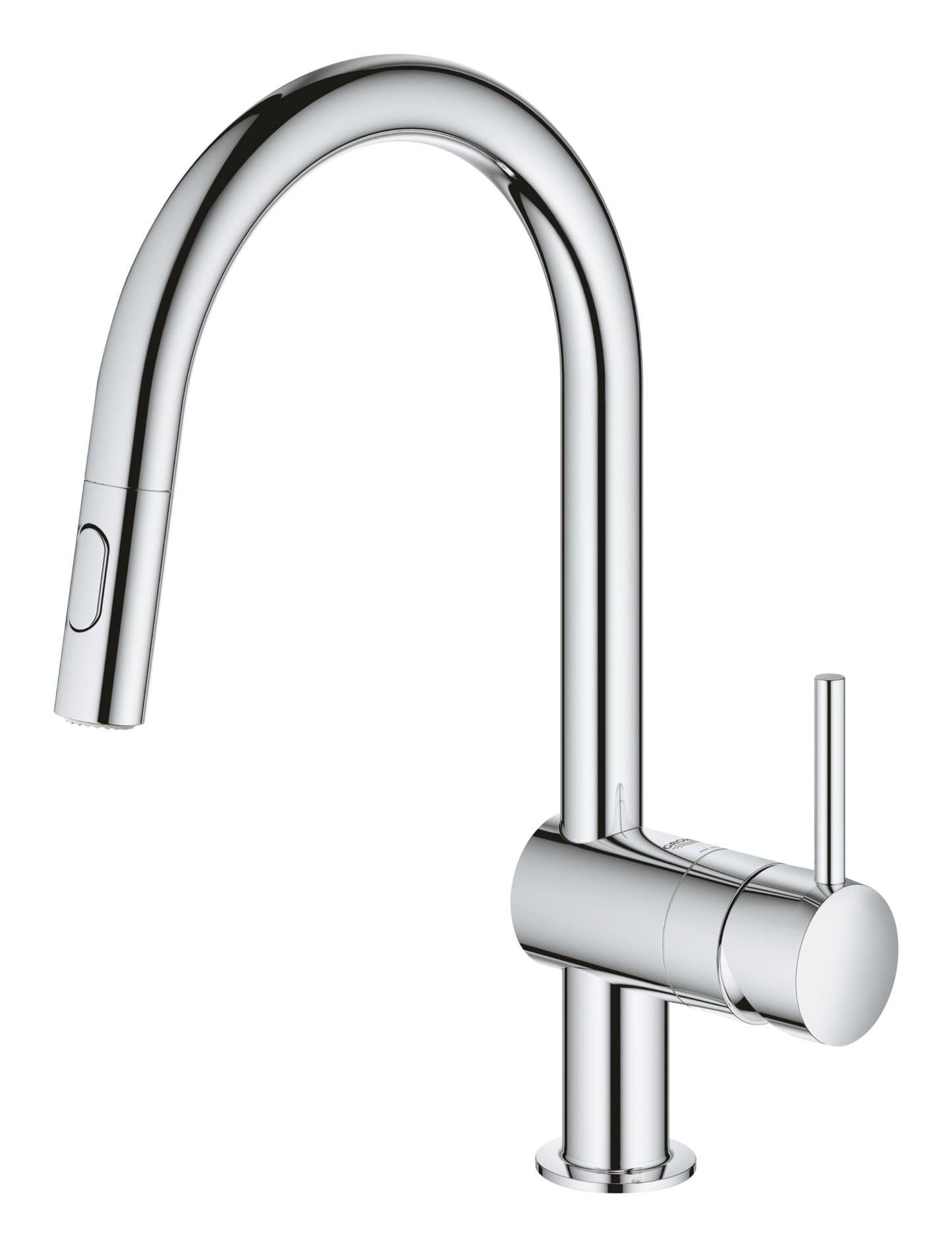 GROHE Minta - Miscelatore per lavello cucina con doccetta estraibile (2 opzioni di getto, ugelli in silicone, bocca alta, angolo di rotazione 360°, 379 mm), cromo, 32321002