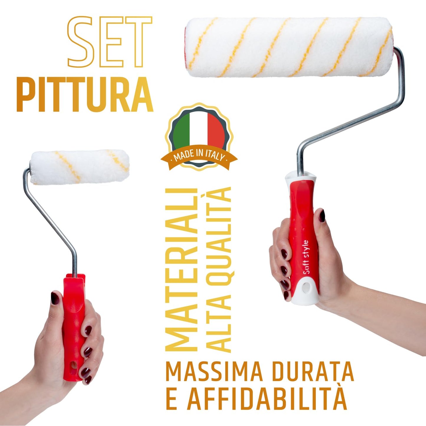 PENNELLIFICIO 2000 | Kit per Verniciatura con 2 Vaschette, 2 Rulli, e 2 Pennelli, Set Pittura, Per Verniciare, Idropittura, Pareti Interne, Lisce e Poco Ruvide - Made in Italy