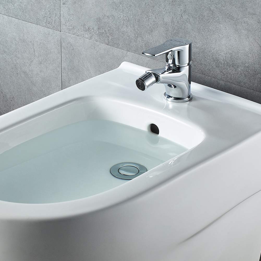 Ibergrif Miscelatore Monocomando Bagno con Flessibili Acqua Calda Fredda 3/8 Pollici da 40 cm & M15057 Star, Miscelatore Bidet Bagno Monocomando, Bidè per Lavabo, Cromo, Argento