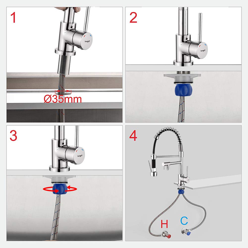 Ibergrif M22131 - Miscelatore da Cucina con Doccetta Estraibile, Rubinetto per Lavello con due Erogatori, Cromo