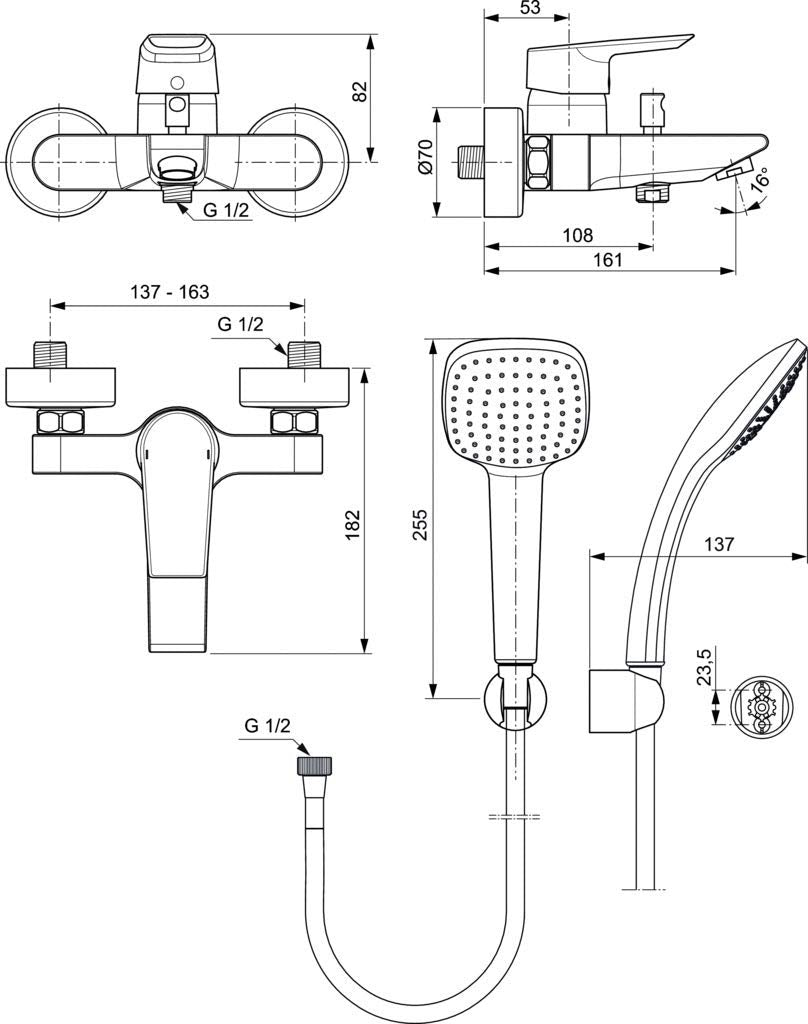 Ideal Standard A6547AA Ceramix Miscelatore monocomando per esterno vasca/doccia, con accessori, cromo