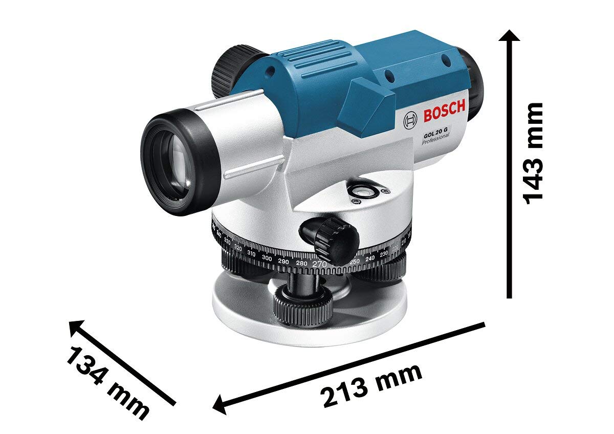 Bosch Professional Livella ottica GOL 20 G (ingrandimento 20x, unità di misura: 400 gradi, raggio d'azione: fino a 60 m, in valigetta)