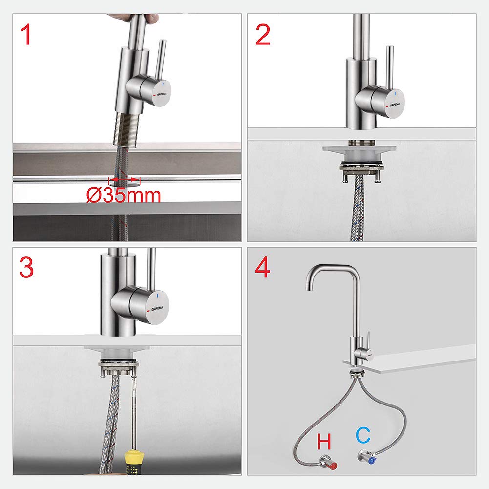 GRIFEMA Irismart - Rubinetto da Cucina, Miscelatore Monocomando per Lavello con Funzione Doccia, Inossidabile, Grigio