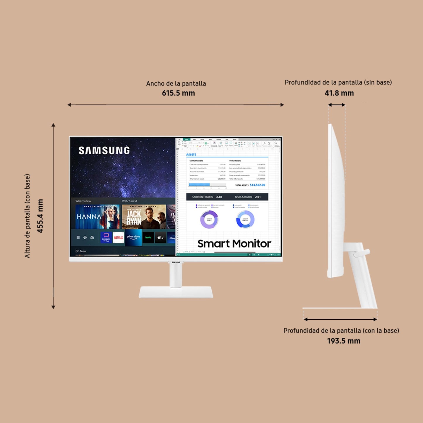 Samsung, Smart Monitor M5 S27AM500NR, Schermo 27'', 1920x1080 (Full HD), Piattaforma TV (Amazon Video, Netflix), Airplay, Mirroring, Office 365, Wireless Dex, Casse Integrate, WiFi, HDMI, Nero