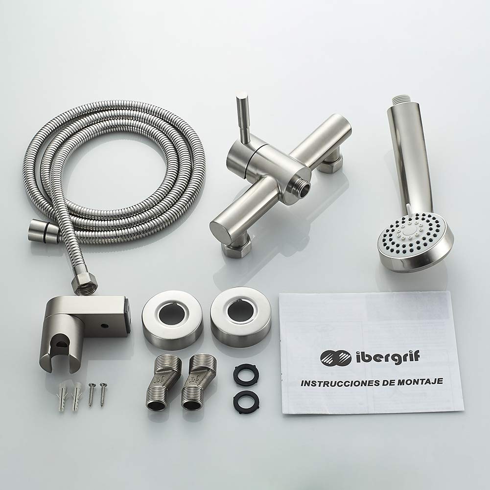 Ibergrif M12003 Mundo, Miscelatore Monocomando per Doccia con Doccetta, Supporto e Flessibile, Acciaio, Grigio