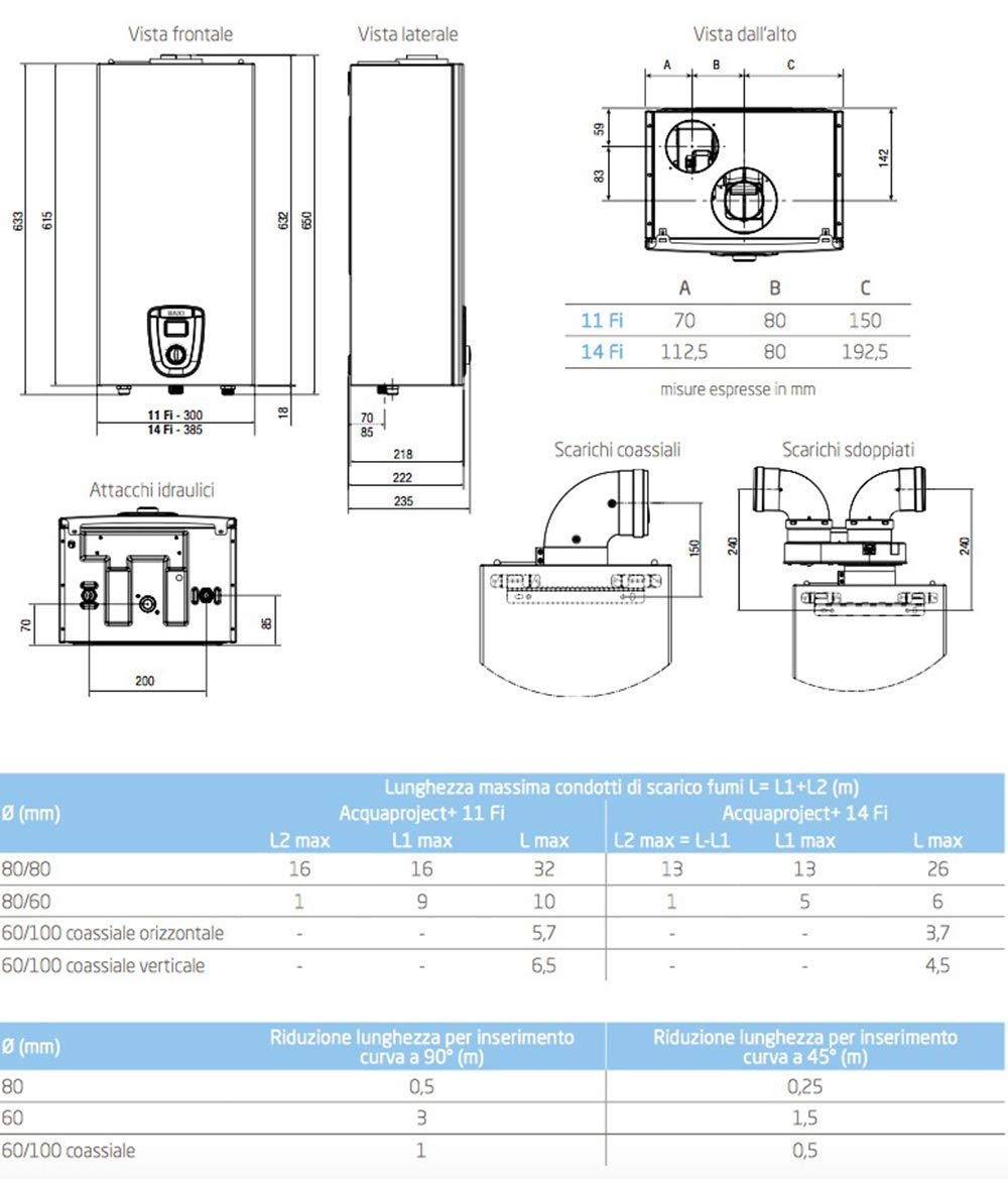 Scaldabagno Scaldino a Gas Baxi ACQUAPROJET+ Litri 11 Fi GL ERP Camera Stagna GPL