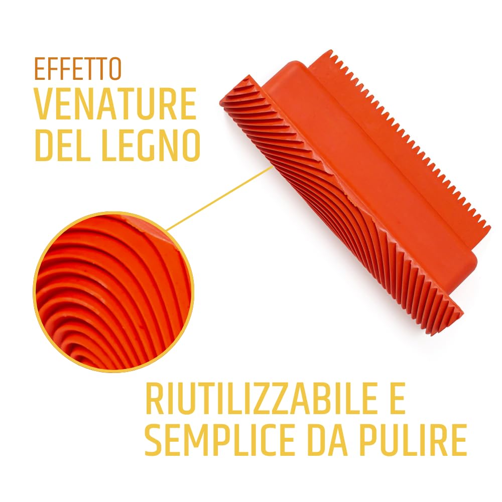 PENNELLIFICIO 2000 | Spatola in Plastica con Venature per Effetto Finto Legno, Imitazione Grana Legno per Pareti, Lunghezza 13 cm