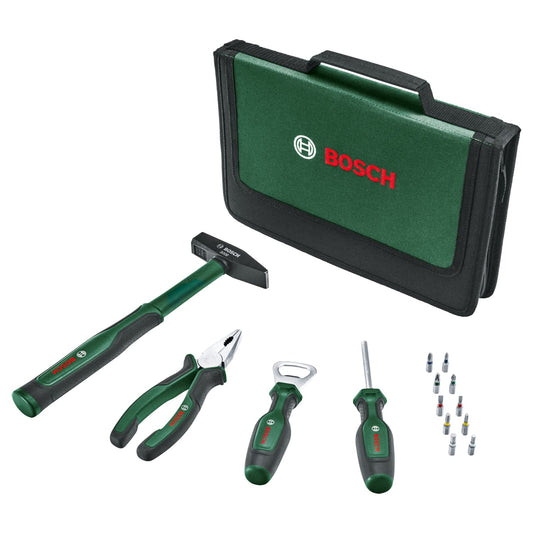 Bosch Home and Garden Easy Starter - Set di 14 utensili manuali (kit di base per attività domestiche e fai da te; pinze combinate, cacciavite, apribottiglie, martello; 10 punte)